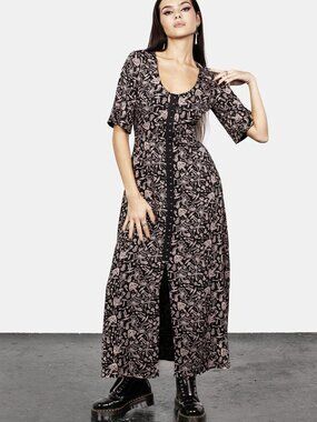 Disturbia Mycophile Mushroom Print Split Maxi Dress - 8